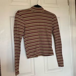 Striped Turtleneck Crop Top Long Sleeve